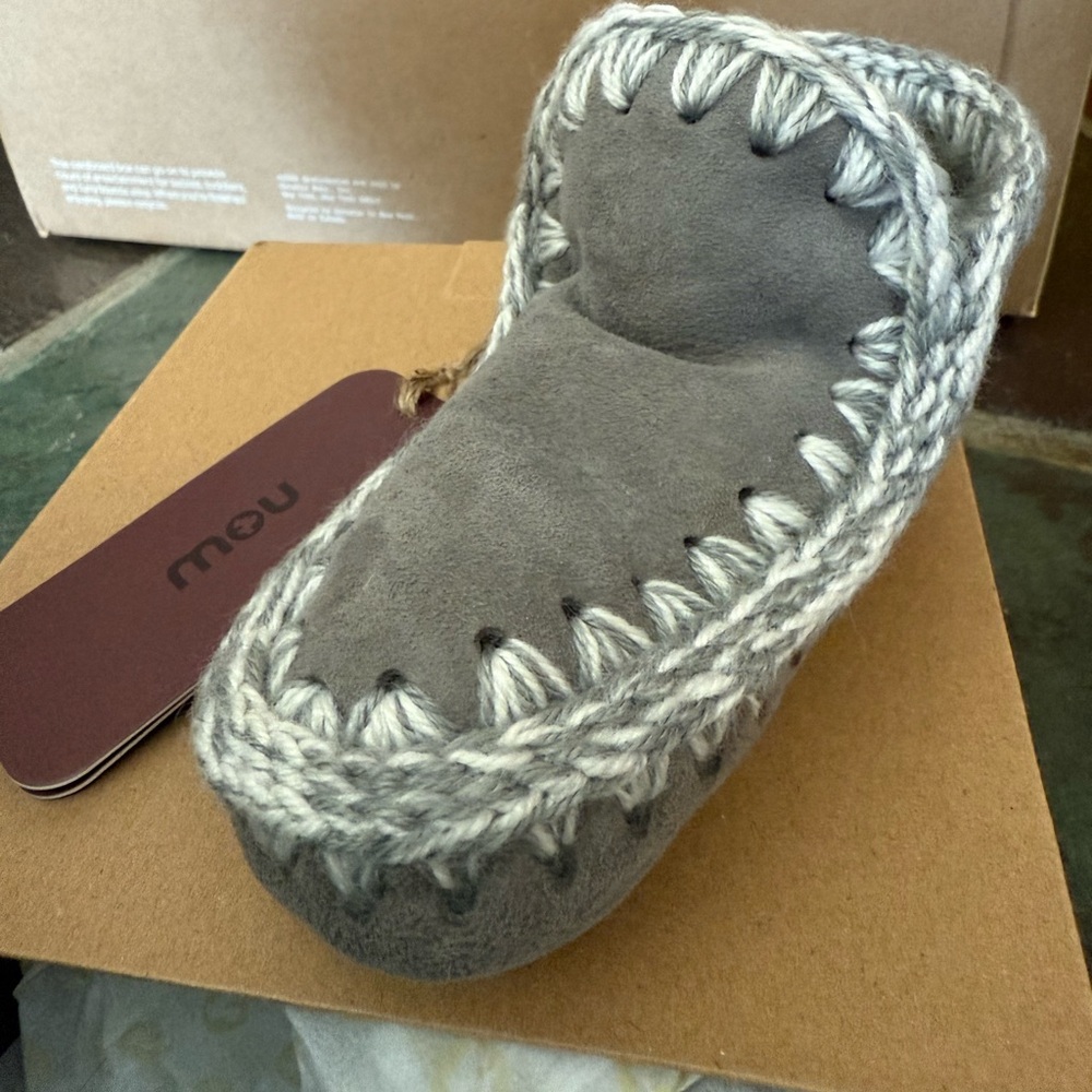 Mou Kids Moccasins in Gray and Cream